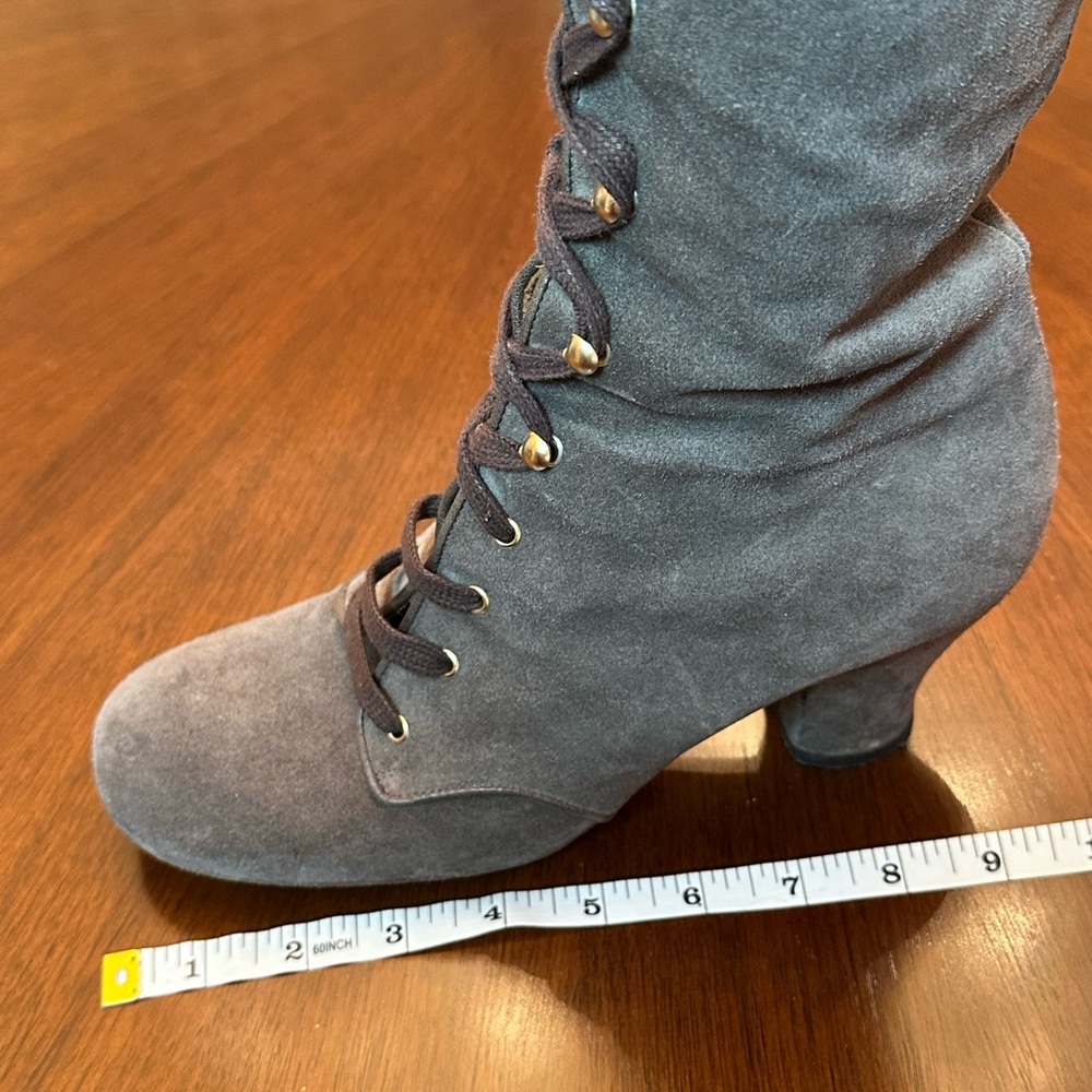 Genuine Suede Lace-Up Knee-High Boots Gold Hardware Italy - Picture 6 of 11